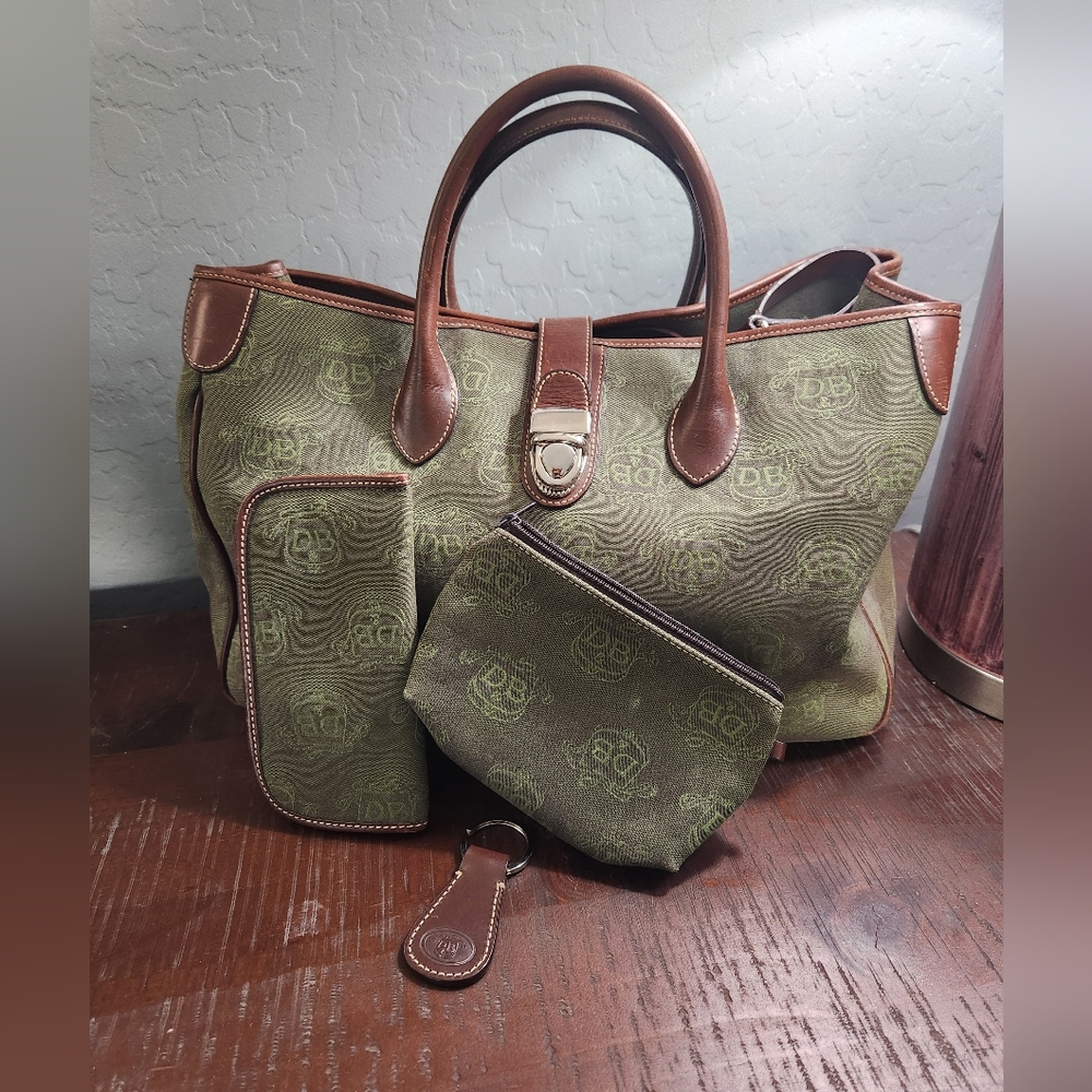 Dooney & Bourke Canvas/Leather Large Satchel With Accessories